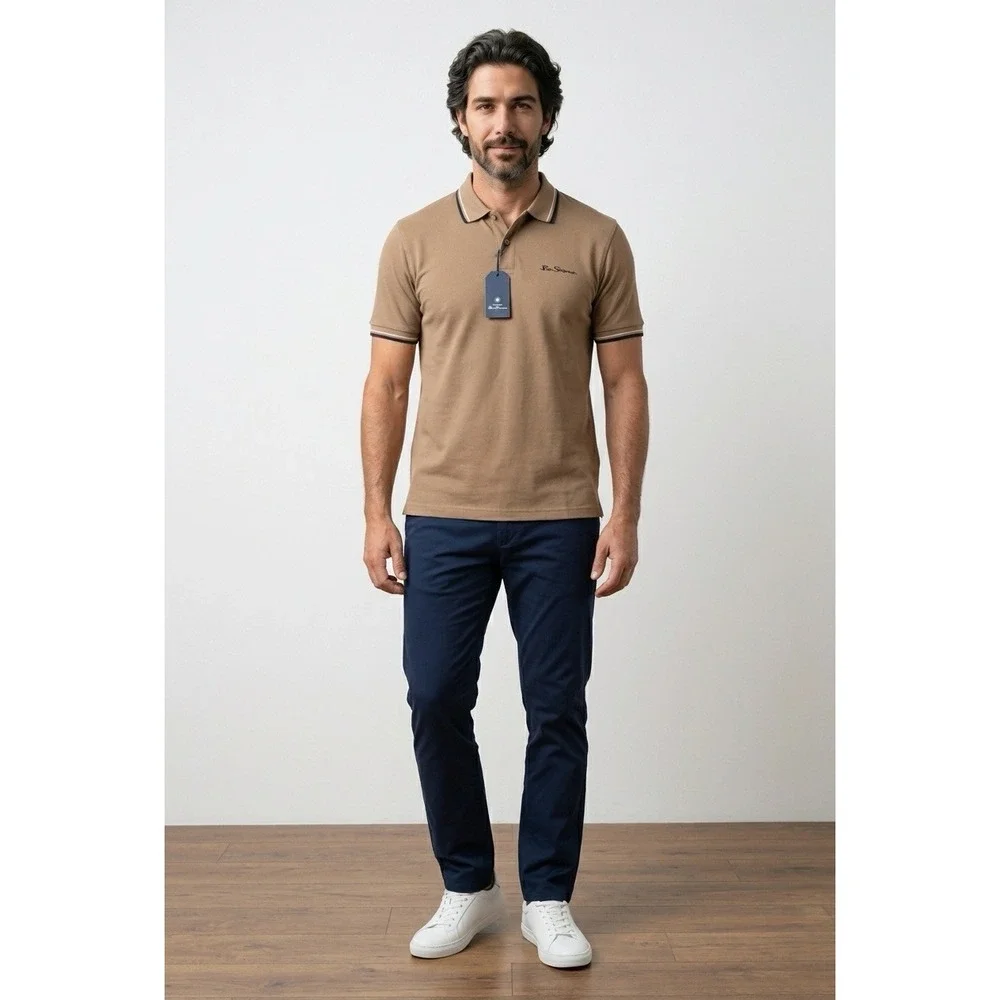 Ben Sherman Mens Shitake Brown Tipped Polo Shirt BS34SK027 Size S, NWT - Picture 6 of 6